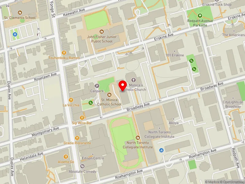 RentSafeTO apartment evaluation map view of 28 BROADWAY AVE in Don Valley West, Toronto