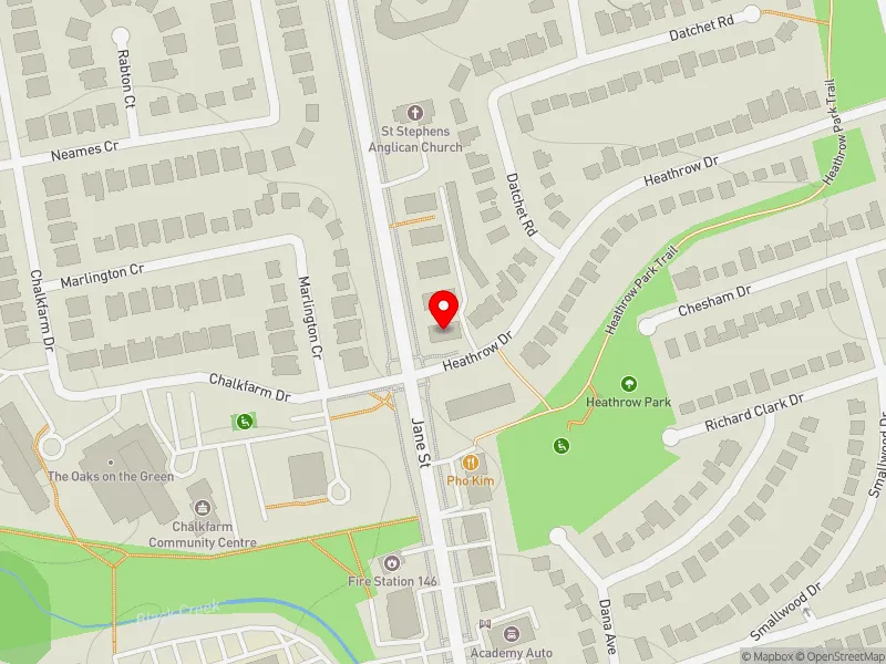 RentSafeTO apartment evaluation map view of 28 HEATHROW DR in York Centre, Toronto