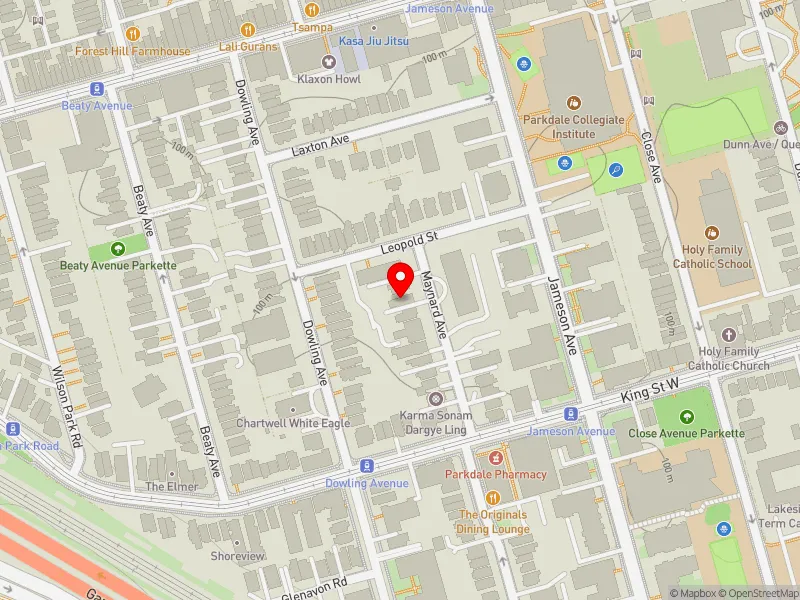 RentSafeTO apartment evaluation map view of 28 MAYNARD AVE in Parkdale-High Park, Toronto