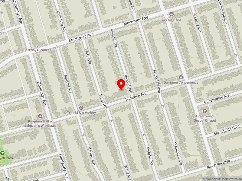 RentSafeTO apartment evaluation map view of 280 SAMMON AVE in Toronto-Danforth, Toronto
