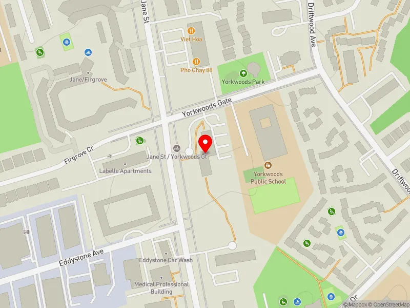 RentSafeTO apartment evaluation map view of 2801 JANE ST in Humber River-Black Creek, Toronto