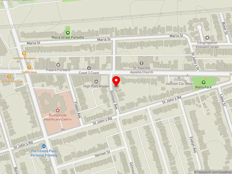 RentSafeTO apartment evaluation map view of 283 GILMOUR AVE in Parkdale-High Park, Toronto