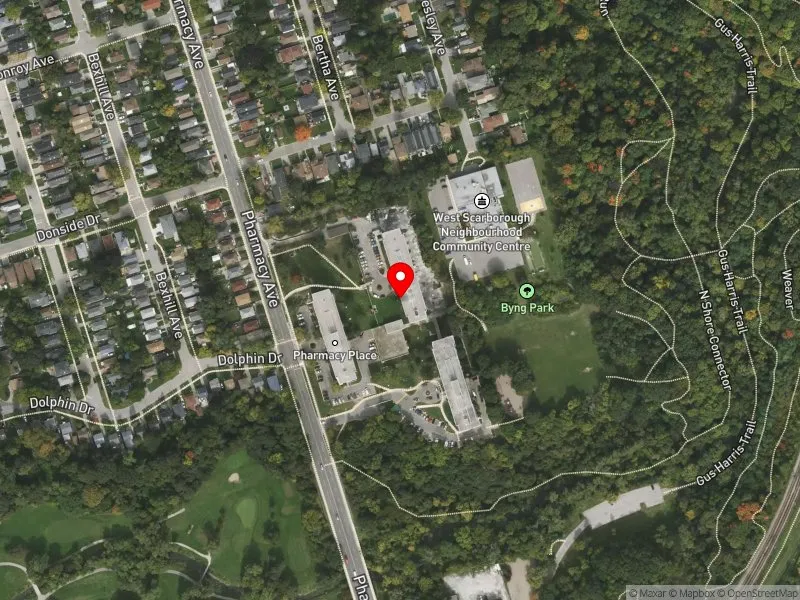 RentSafeTO apartment evaluation satellite view of 283 PHARMACY AVE in Scarborough Southwest, Toronto