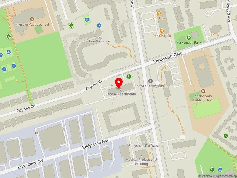 RentSafeTO apartment evaluation map view of 2850 JANE ST in Humber River-Black Creek, Toronto