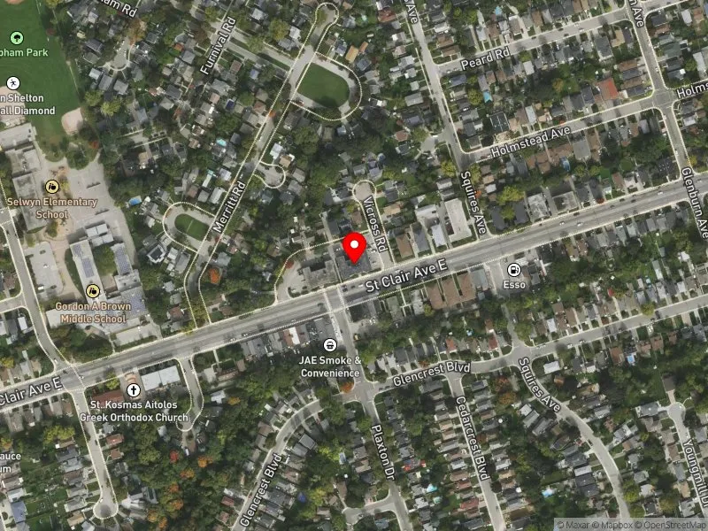 RentSafeTO apartment evaluation satellite view of 2892 ST CLAIR AVE E in Beaches-East York, Toronto