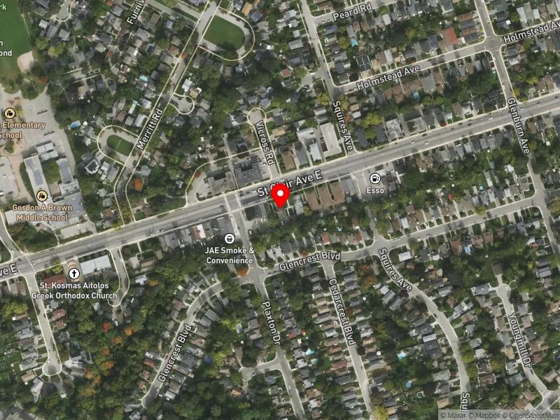 RentSafeTO apartment evaluation satellite view of 2893 ST CLAIR AVE E in Beaches-East York, Toronto