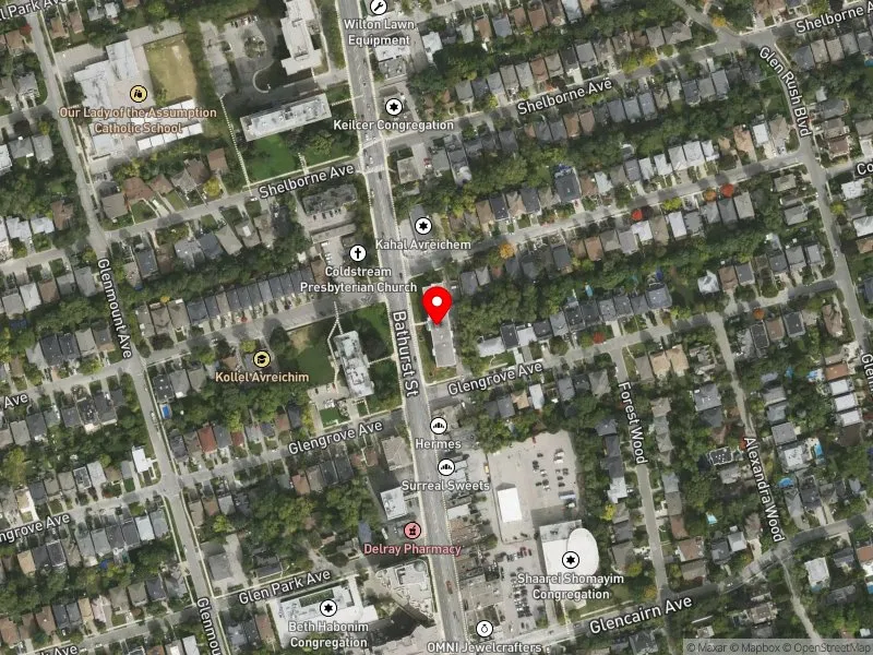 RentSafeTO apartment evaluation satellite view of 2895 BATHURST ST in Eglinton-Lawrence, Toronto