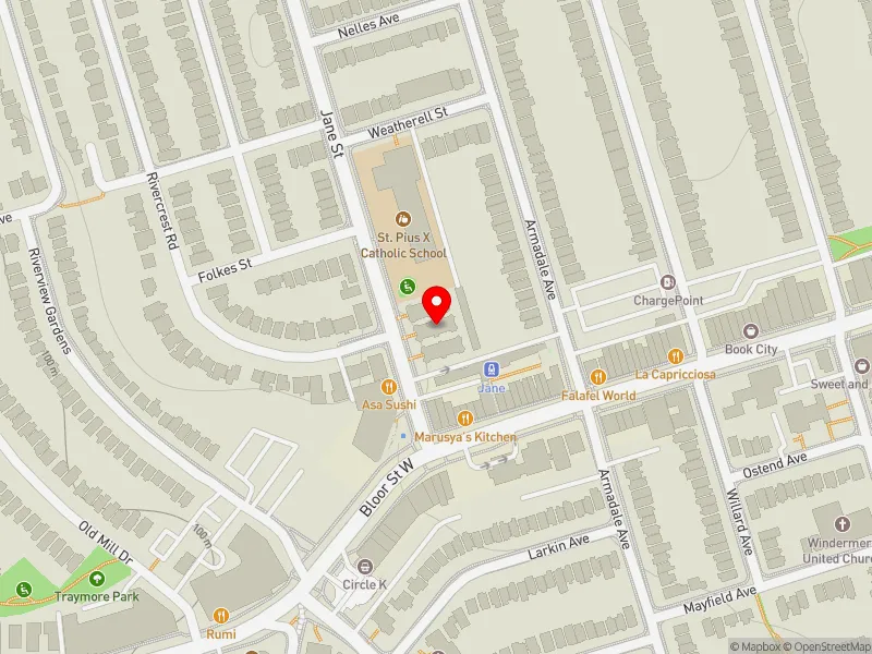 RentSafeTO apartment evaluation map view of 29 JANE ST in Parkdale-High Park, Toronto