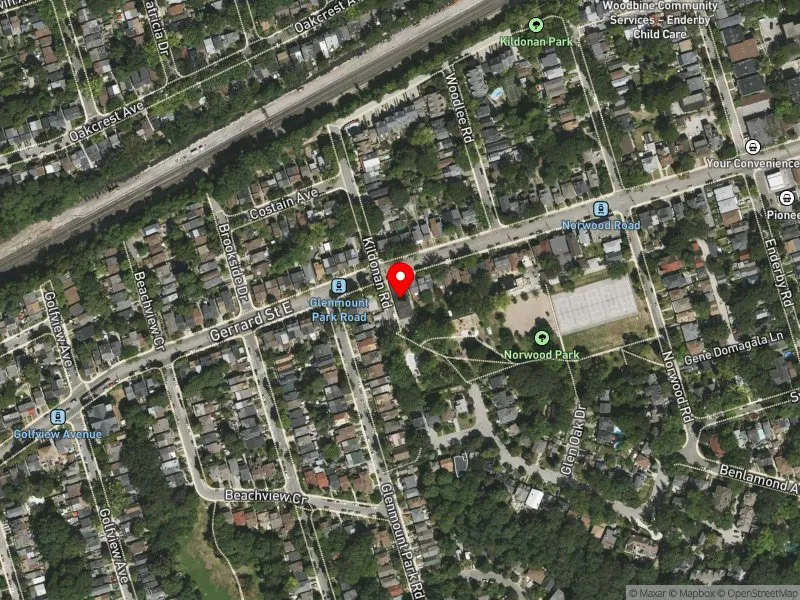 RentSafeTO apartment evaluation satellite view of 29 KILDONAN RD in Beaches-East York, Toronto