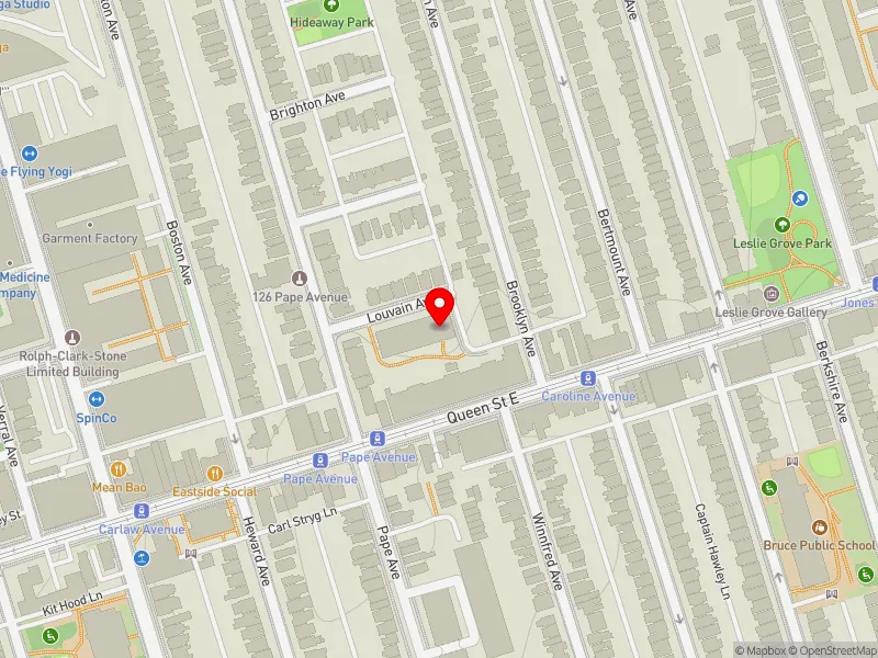RentSafeTO apartment evaluation map view of 29 LOUVAIN AVE in Toronto-Danforth, Toronto