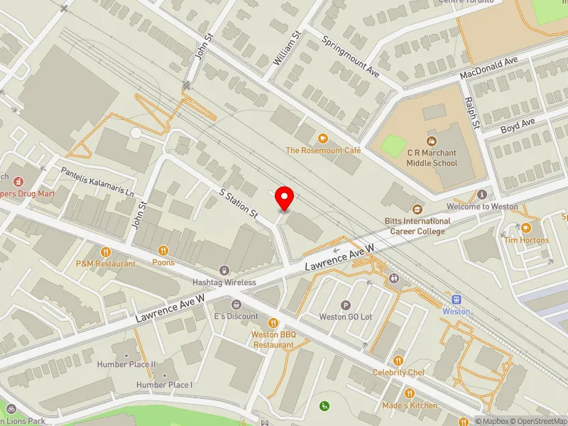 RentSafeTO apartment evaluation map view of 29 SOUTH STATION ST in York South-Weston, Toronto