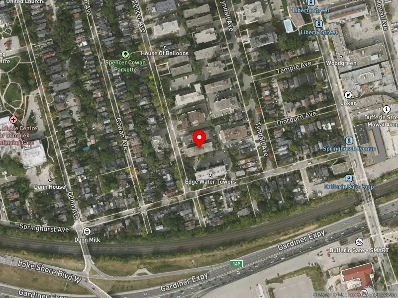 RentSafeTO apartment evaluation satellite view of 29 SPENCER AVE in Parkdale-High Park, Toronto