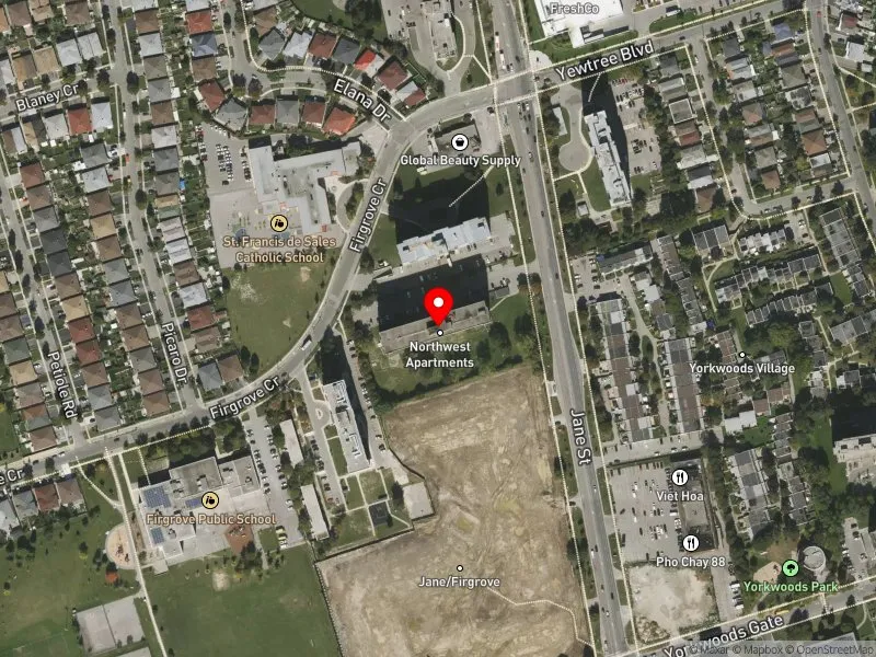 RentSafeTO apartment evaluation satellite view of 2900 JANE ST in Humber River-Black Creek, Toronto