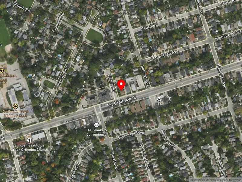 RentSafeTO apartment evaluation satellite view of 2902 ST CLAIR AVE E in Beaches-East York, Toronto