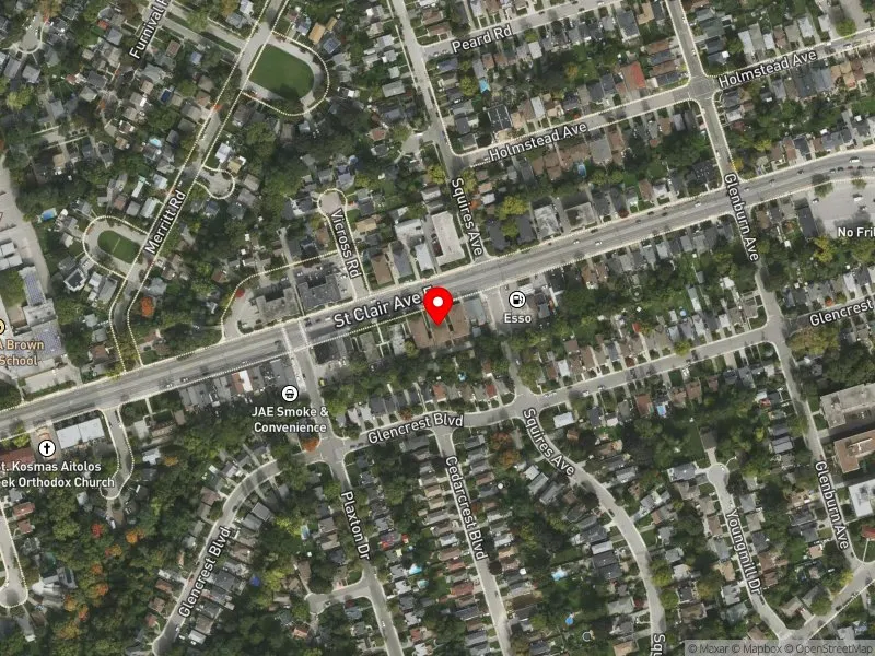 RentSafeTO apartment evaluation satellite view of 2903 ST CLAIR AVE E in Beaches-East York, Toronto