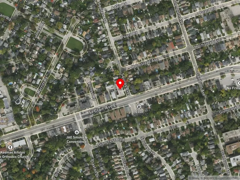 RentSafeTO apartment evaluation satellite view of 2908 ST CLAIR AVE E in Beaches-East York, Toronto