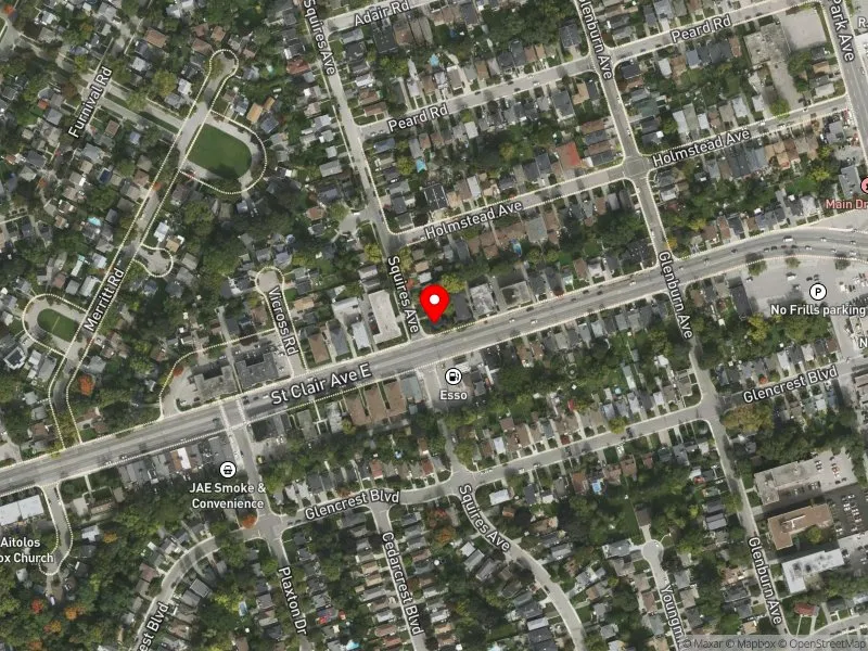 RentSafeTO apartment evaluation satellite view of 2914 ST CLAIR AVE E in Beaches-East York, Toronto