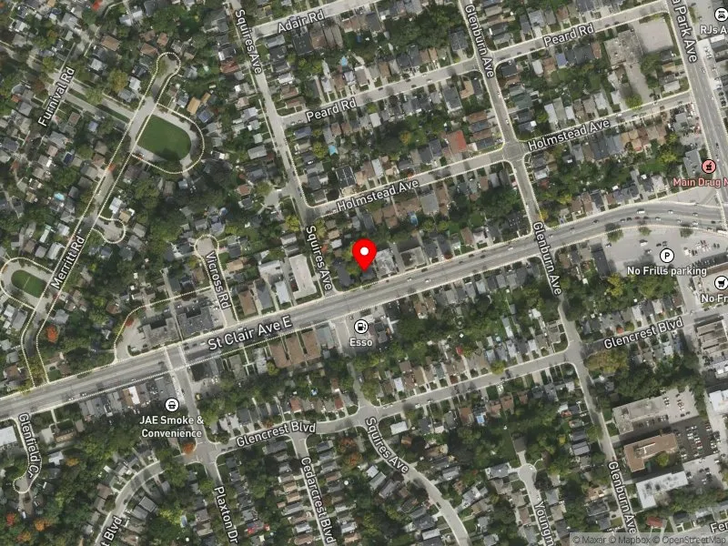RentSafeTO apartment evaluation satellite view of 2916 ST CLAIR AVE E in Beaches-East York, Toronto