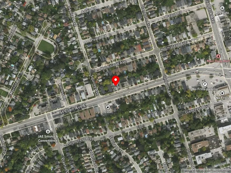 RentSafeTO apartment evaluation satellite view of 2920 ST CLAIR AVE E in Beaches-East York, Toronto
