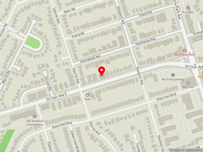 RentSafeTO apartment evaluation map view of 2922 ST CLAIR AVE E in Beaches-East York, Toronto