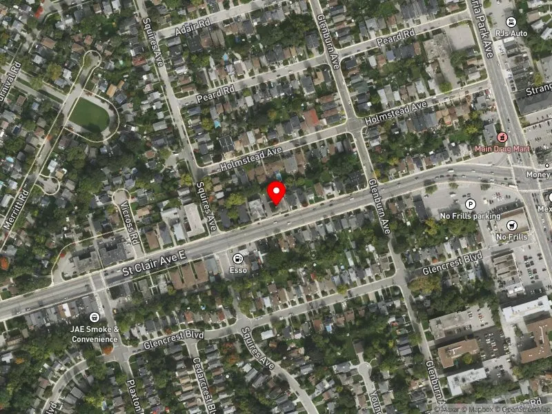 RentSafeTO apartment evaluation satellite view of 2922 ST CLAIR AVE E in Beaches-East York, Toronto