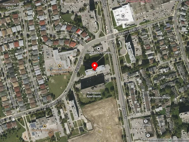 RentSafeTO apartment evaluation satellite view of 2940 JANE ST in Humber River-Black Creek, Toronto