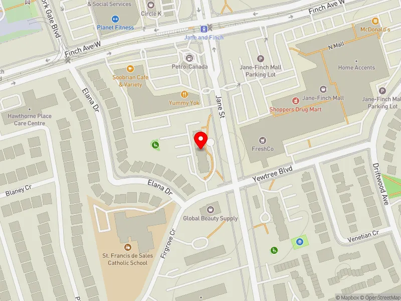 RentSafeTO apartment evaluation map view of 2970 JANE ST in Humber River-Black Creek, Toronto
