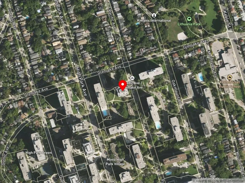 RentSafeTO apartment evaluation satellite view of 299 GLENLAKE AVE in Parkdale-High Park, Toronto