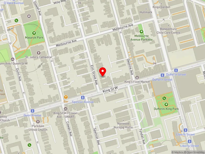 RentSafeTO apartment evaluation map view of 3 ELM GROVE AVE in Parkdale-High Park, Toronto