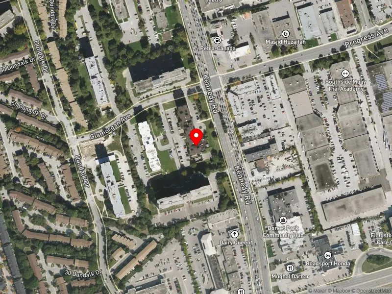RentSafeTO apartment evaluation satellite view of 3 GLAMORGAN AVE in Scarborough Centre, Toronto