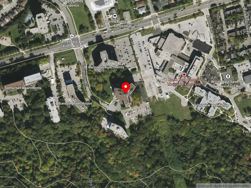 RentSafeTO apartment evaluation satellite view of 3 GOLDFINCH CRT in York Centre, Toronto