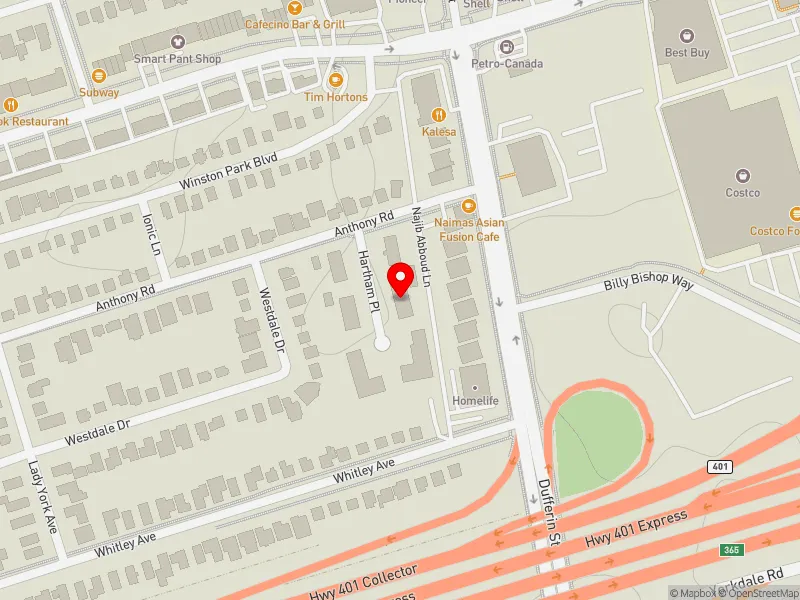 RentSafeTO apartment evaluation map view of 3 HARTHAM PL in York Centre, Toronto