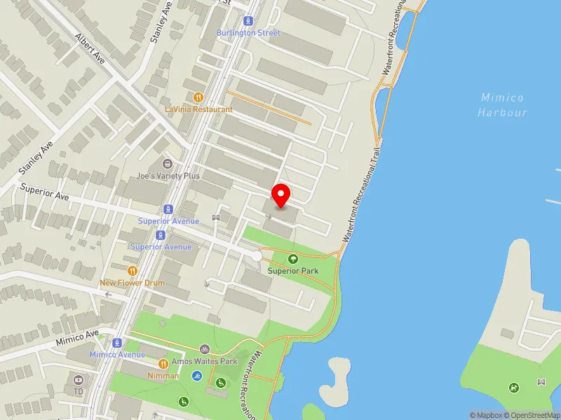 RentSafeTO apartment evaluation map view of 3 SUPERIOR AVE in Etobicoke-Lakeshore, Toronto