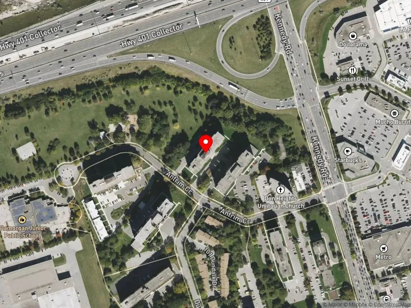 RentSafeTO apartment evaluation satellite view of 30 ANTRIM CRES in Scarborough Centre, Toronto