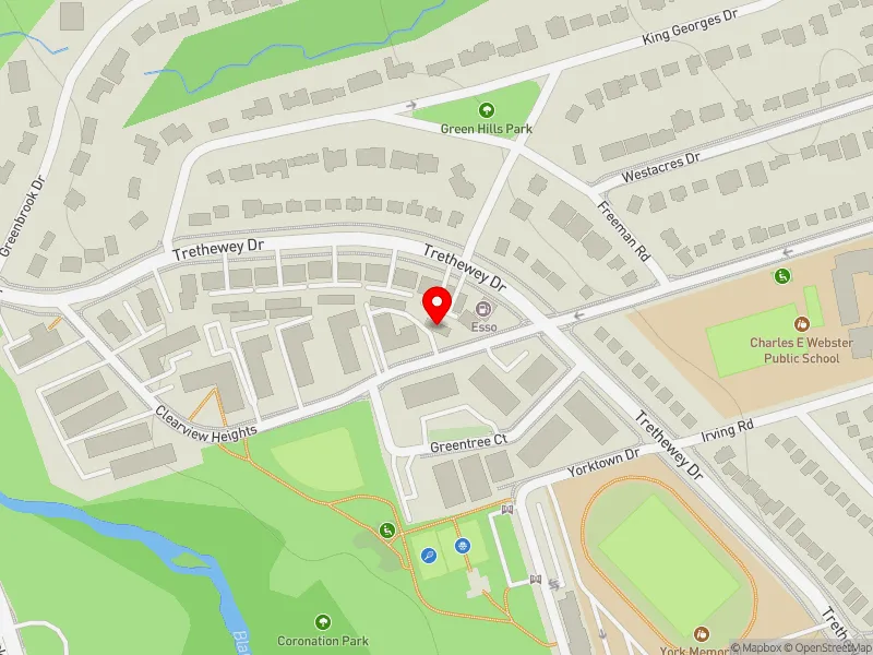 RentSafeTO apartment evaluation map view of 30 CLEARVIEW HTS in York South-Weston, Toronto