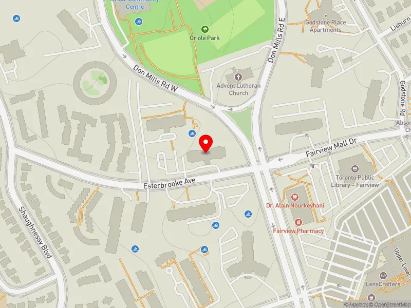 RentSafeTO apartment evaluation map view of 30 ESTERBROOKE AVE in Don Valley North, Toronto