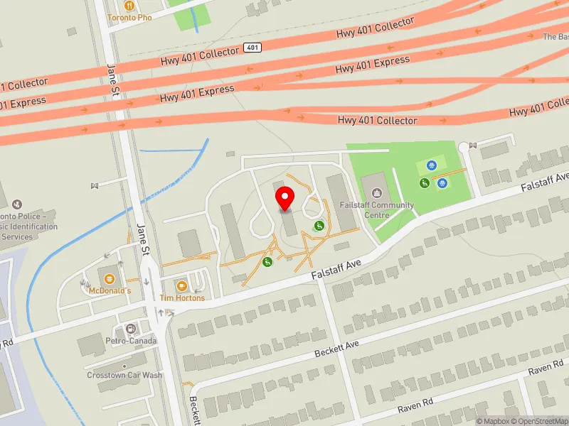 RentSafeTO apartment evaluation map view of 30 FALSTAFF AVE in York South-Weston, Toronto