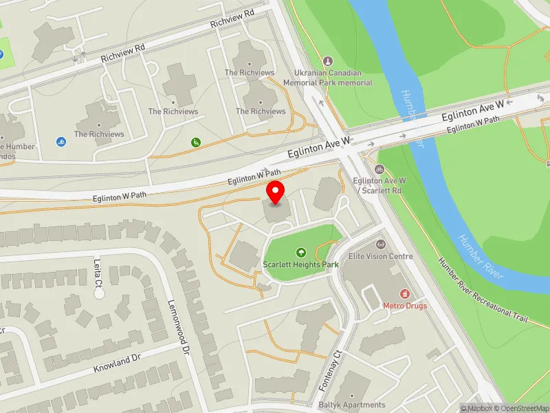 RentSafeTO apartment evaluation map view of 30 FONTENAY CRT in Etobicoke Centre, Toronto