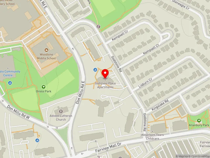 RentSafeTO apartment evaluation map view of 30 GODSTONE RD in Don Valley North, Toronto