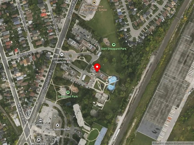 RentSafeTO apartment evaluation satellite view of 30 GORDONRIDGE PL in Scarborough Southwest, Toronto