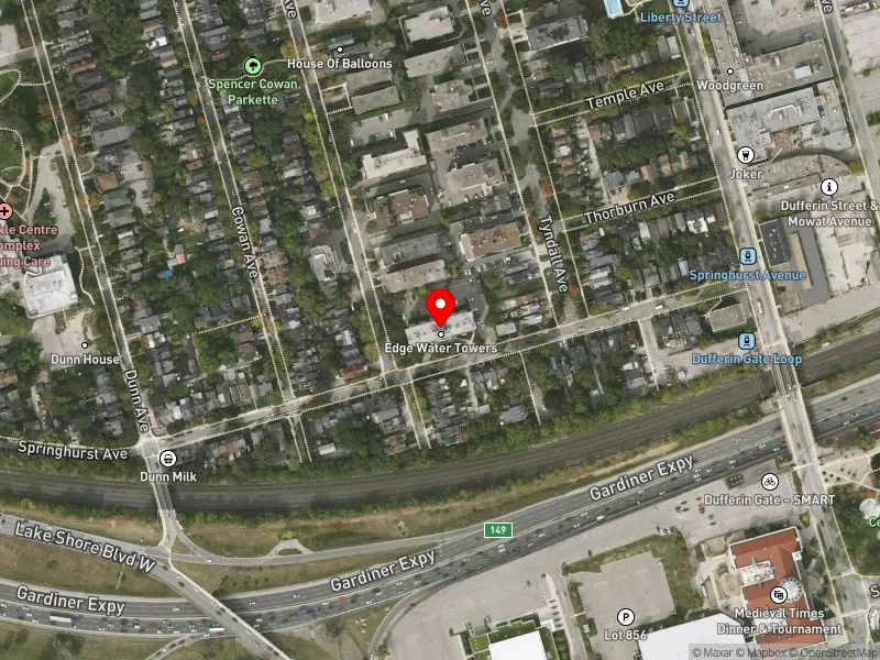 RentSafeTO apartment evaluation satellite view of 30 SPRINGHURST AVE in Parkdale-High Park, Toronto