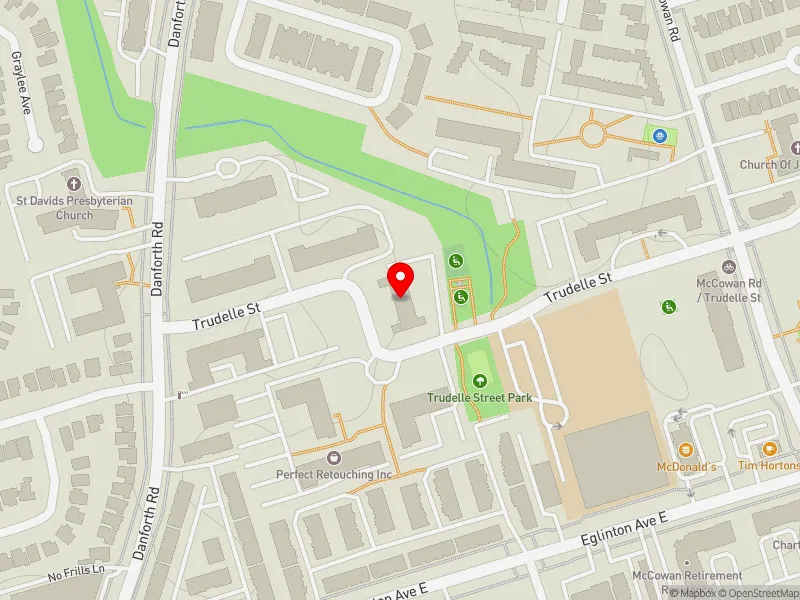 RentSafeTO apartment evaluation map view of 30 TRUDELLE ST in Scarborough Centre, Toronto