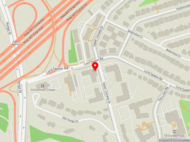 RentSafeTO apartment evaluation map view of 30 UPPER CANADA DR in Don Valley West, Toronto