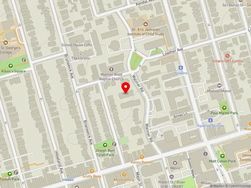 RentSafeTO apartment evaluation map view of 30 WALMER RD in University-Rosedale, Toronto