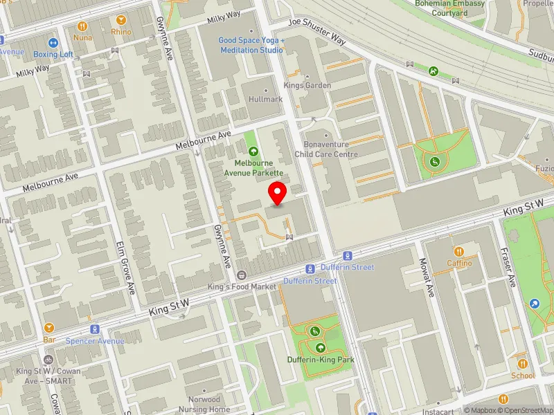 RentSafeTO apartment evaluation map view of 300 DUFFERIN ST in Parkdale-High Park, Toronto