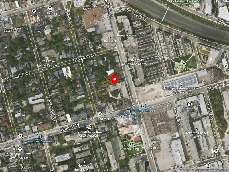 RentSafeTO apartment evaluation satellite view of 300 DUFFERIN ST in Parkdale-High Park, Toronto