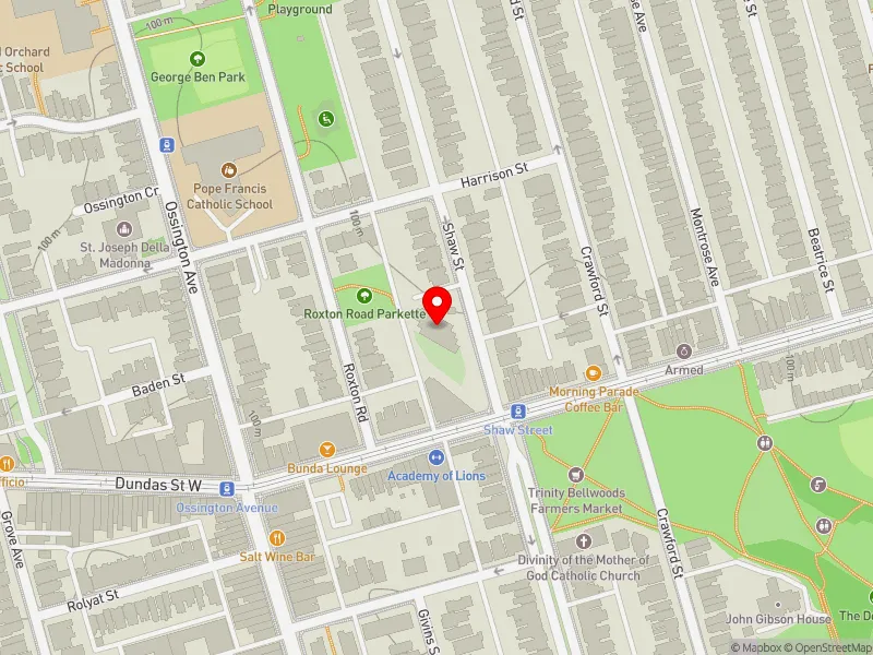 RentSafeTO apartment evaluation map view of 300 SHAW ST in University-Rosedale, Toronto