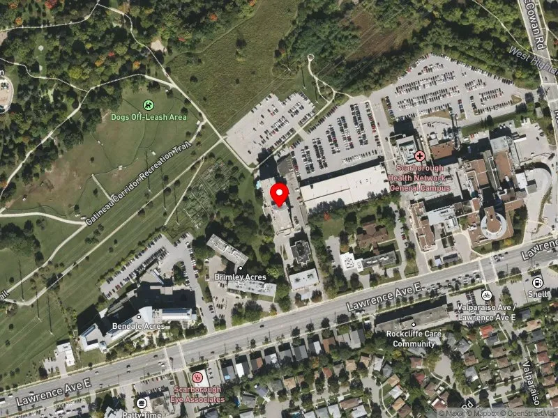 RentSafeTO apartment evaluation satellite view of 3010 LAWRENCE AVE E in Scarborough Centre, Toronto