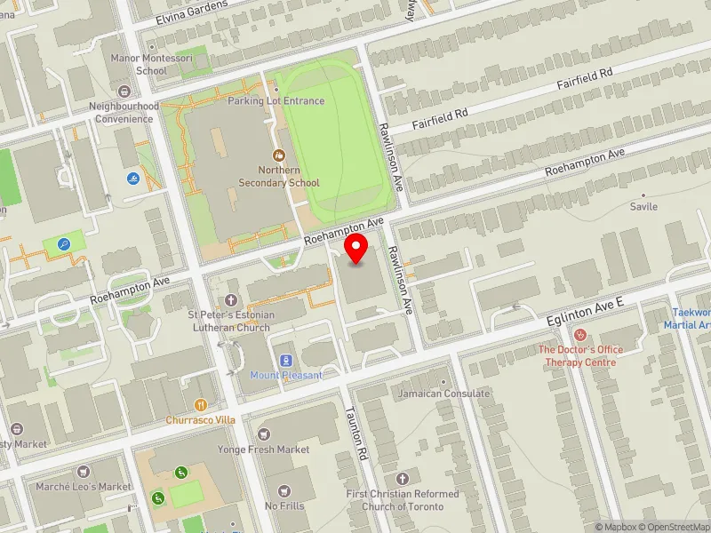 RentSafeTO apartment evaluation map view of 305 ROEHAMPTON AVE in Don Valley West, Toronto