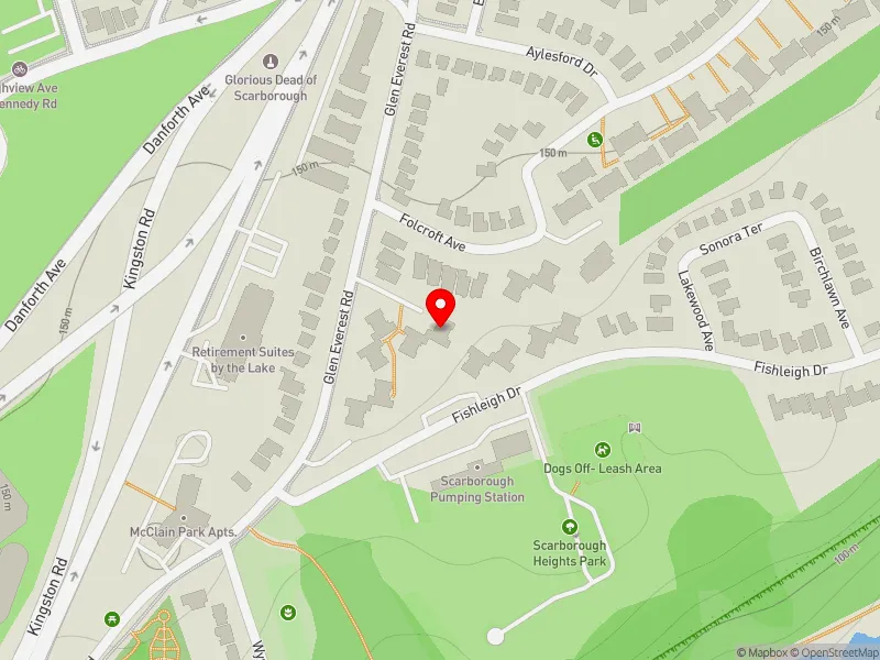 RentSafeTO apartment evaluation map view of 31-33 GLEN EVEREST RD in Scarborough Southwest, Toronto